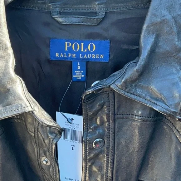Polo by Ralph Lauren Black Leather Shirt Jacket - Picture 2 of 8